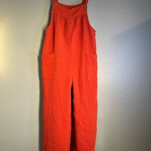 JODIFL Vibrant Red Textured Jumpsuit